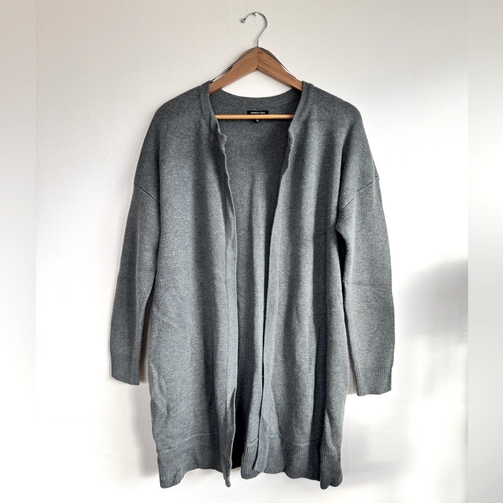 Kenneth Cole Charcoal Gray Thick Wool Blend Knit Cozy Open Cardigan Sweater - M